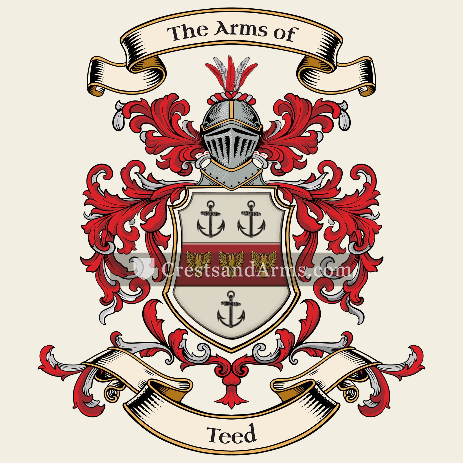 The Teed coat of arms, drawn from the recorded blazon
