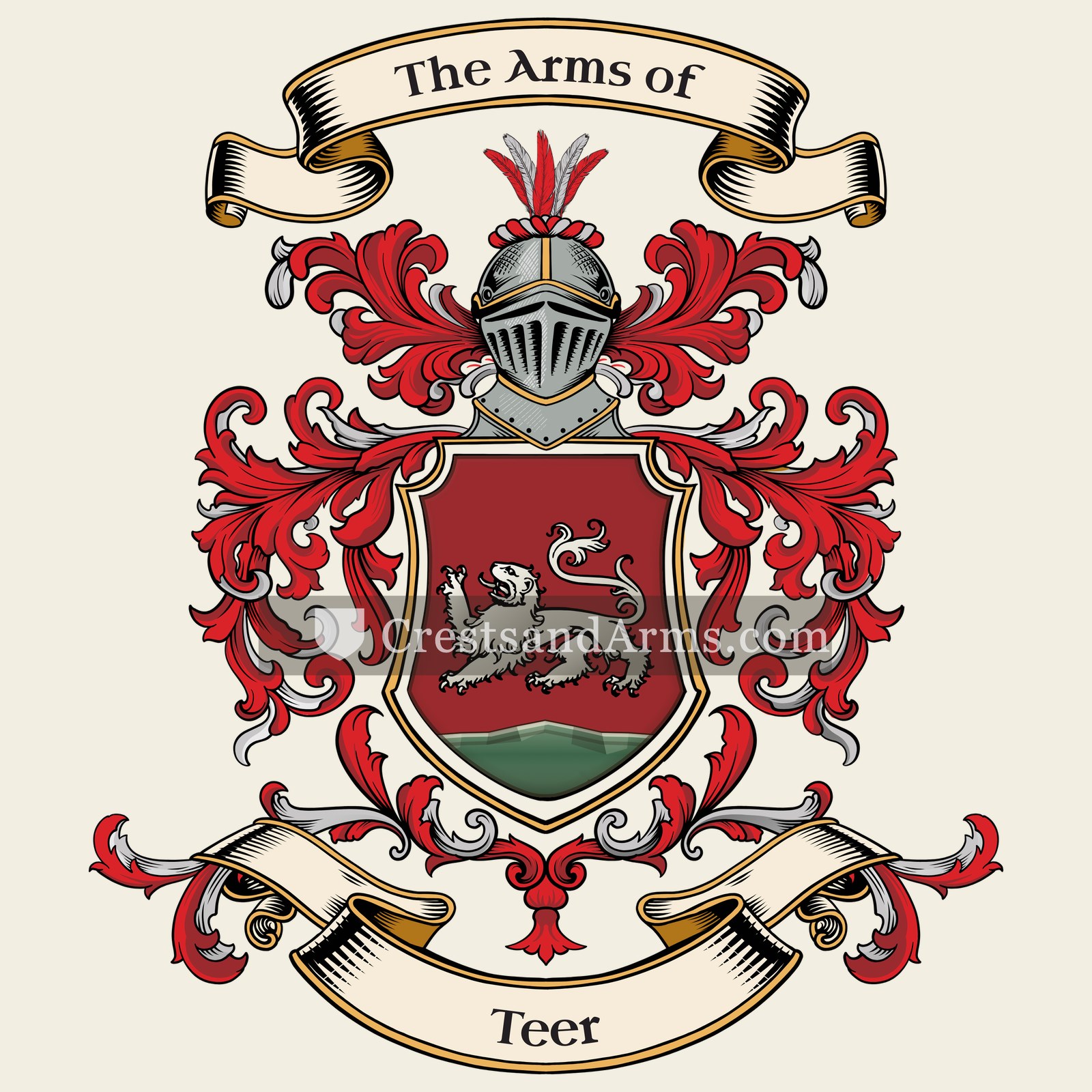 The Teer coat of arms, drawn from the recorded blazon