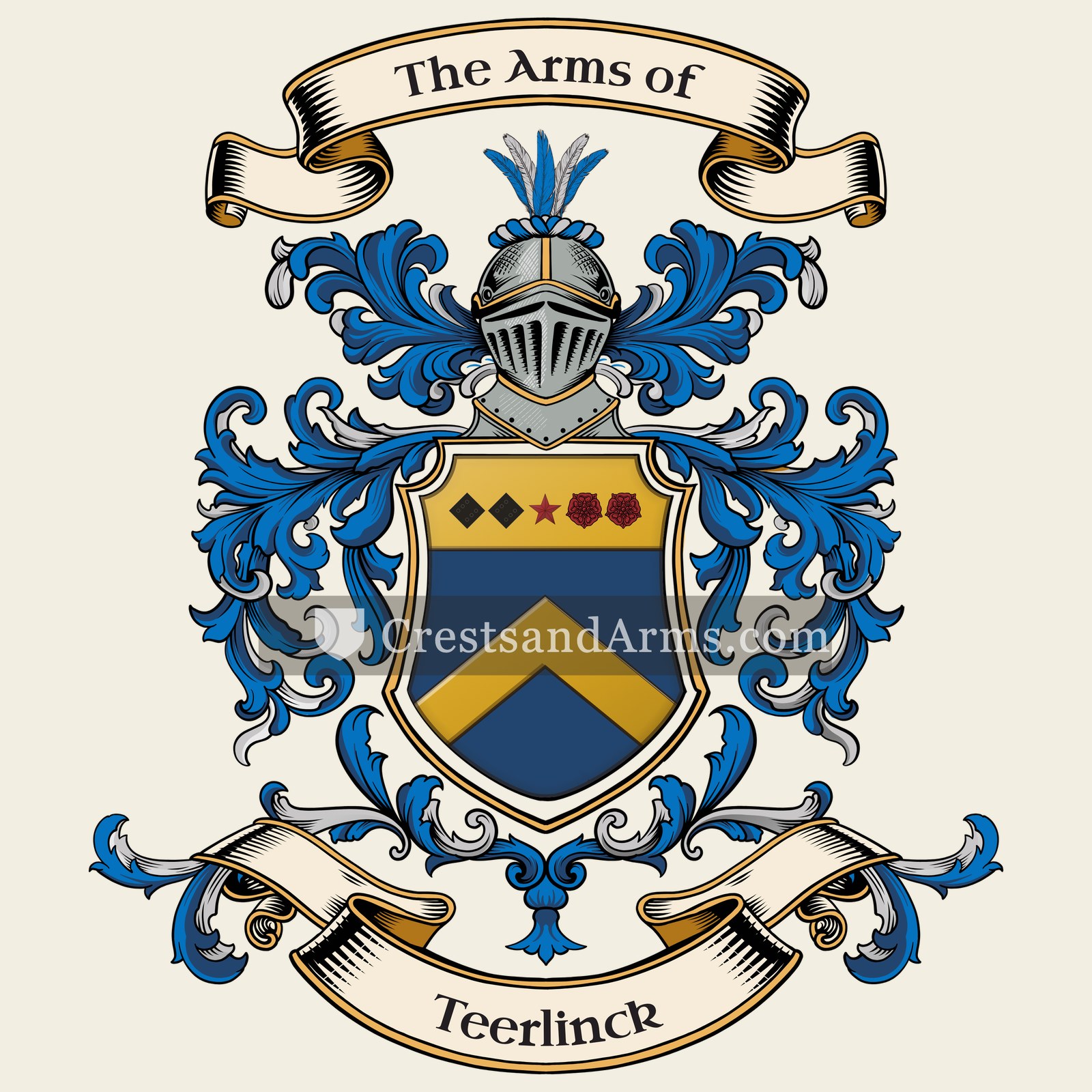 The Teerlinck coat of arms, drawn from the recorded blazon