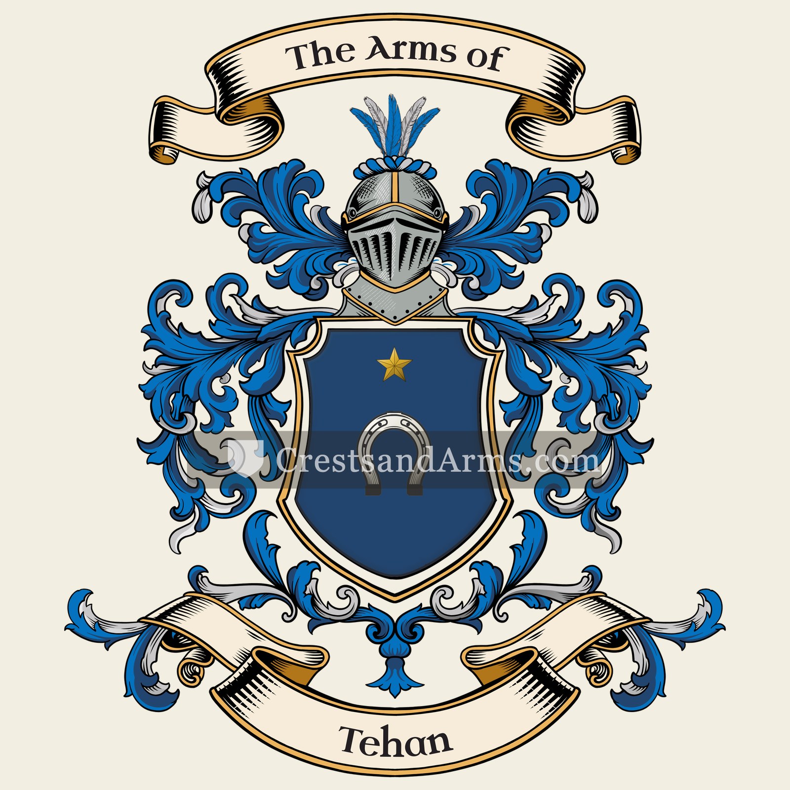 The Tehan coat of arms, drawn from the recorded blazon