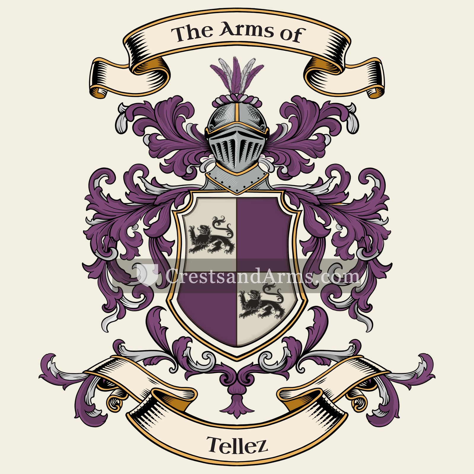 The Tellez coat of arms, drawn from the recorded blazon