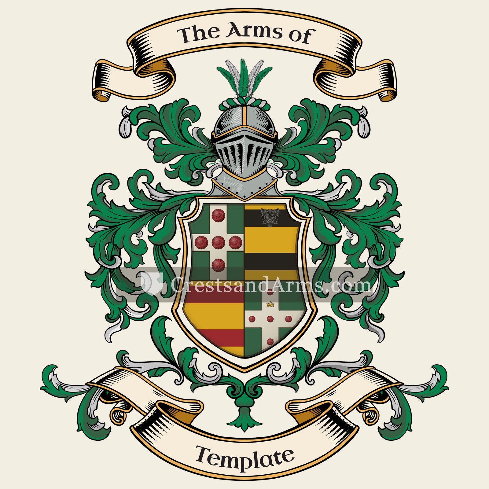 The Template coat of arms, drawn from the recorded blazon