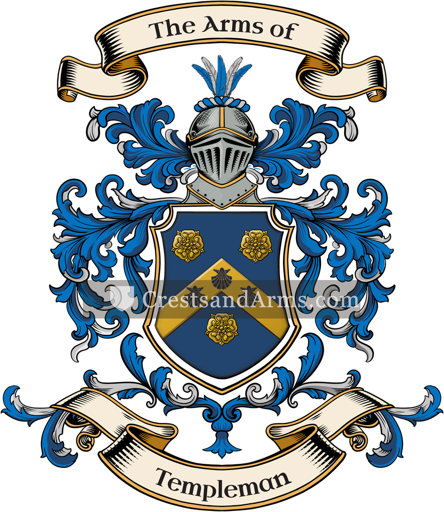 The Templeman coat of arms, drawn from the recorded blazon