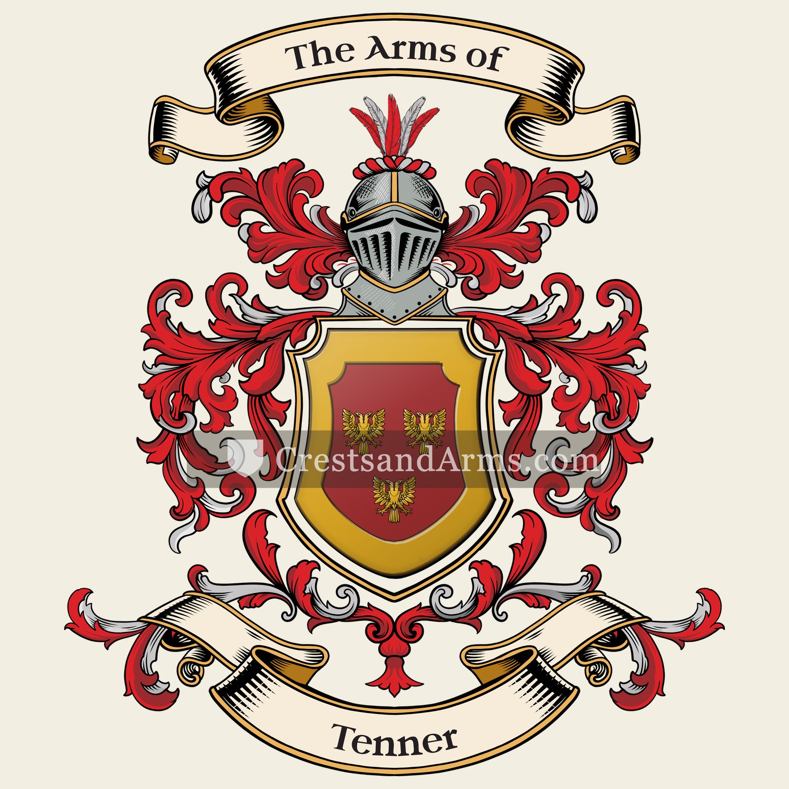 The Tenner coat of arms, drawn from the recorded blazon