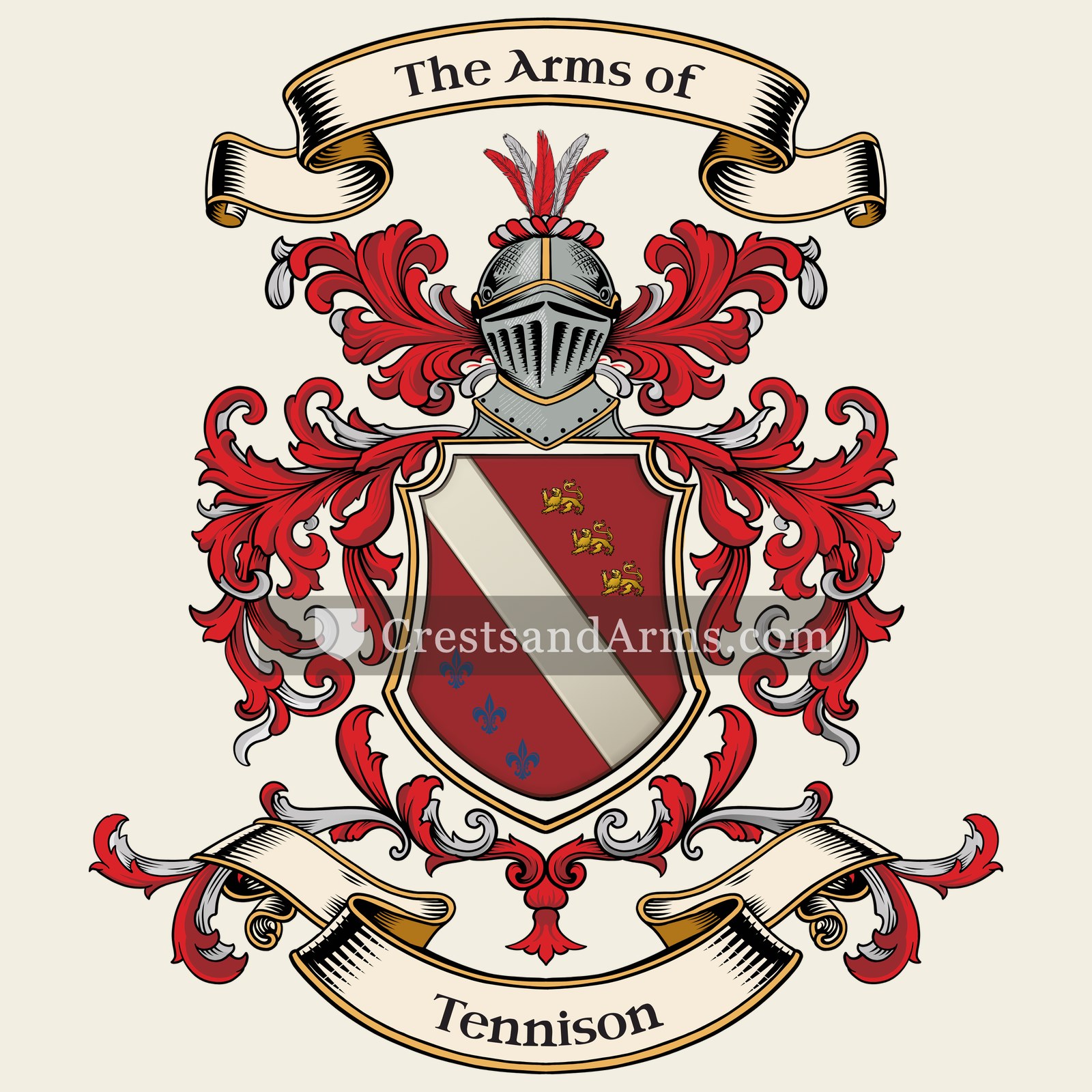The Tennison coat of arms, drawn from the recorded blazon