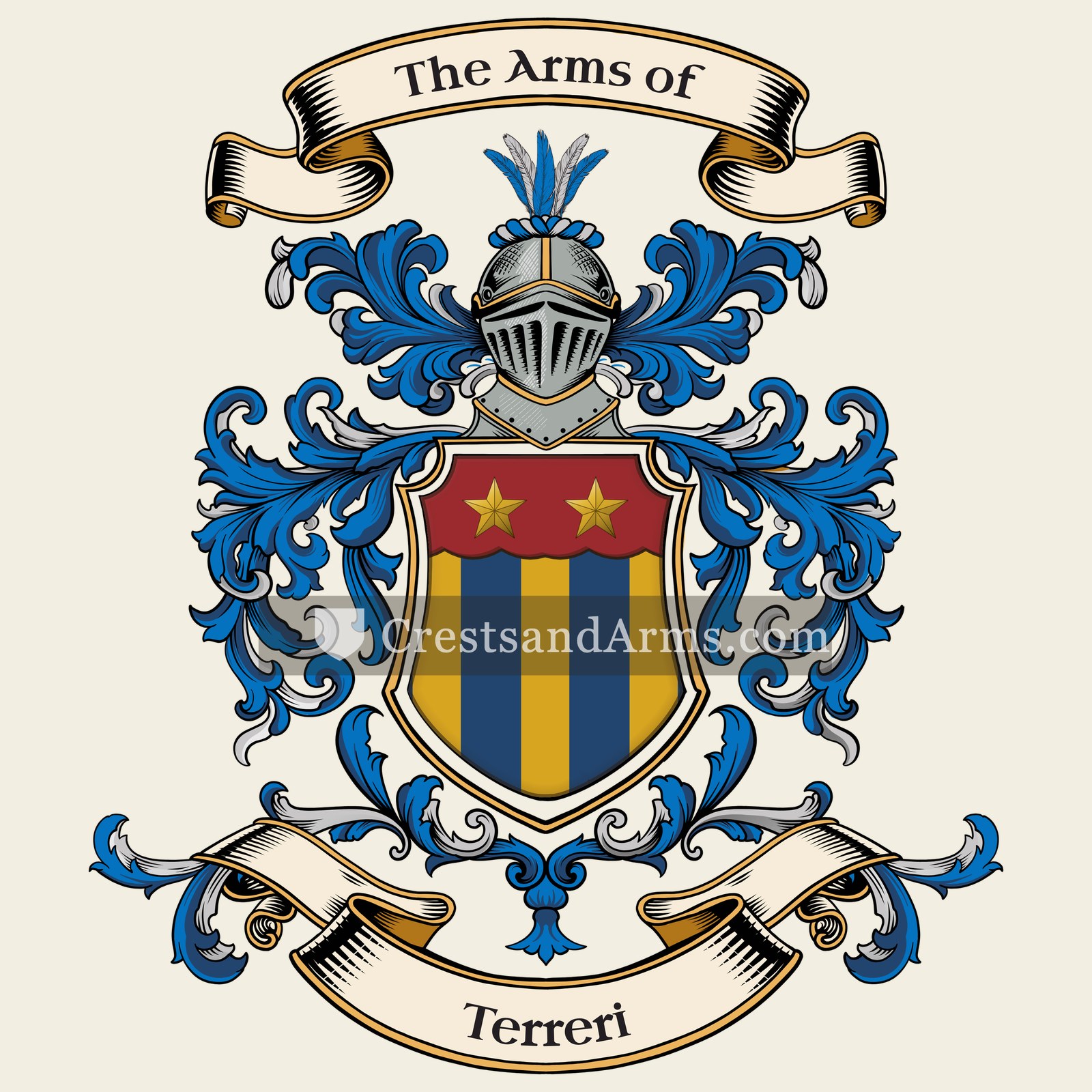 The Terreri coat of arms, drawn from the recorded blazon
