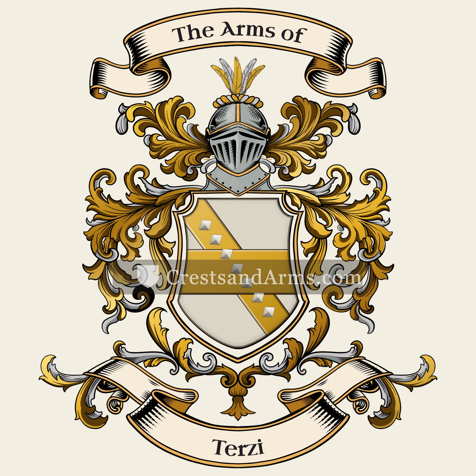 The Terzi coat of arms, drawn from the recorded blazon