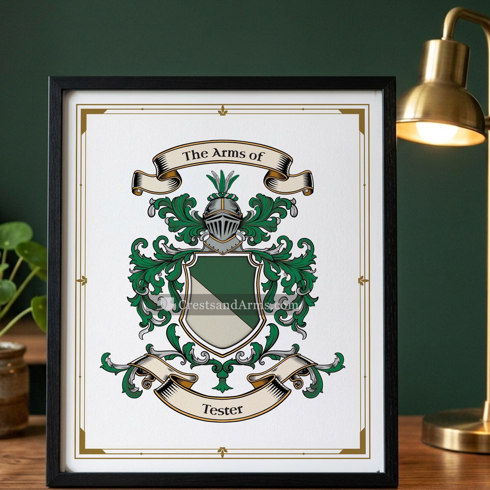 The Tester arms on the framed, black wood