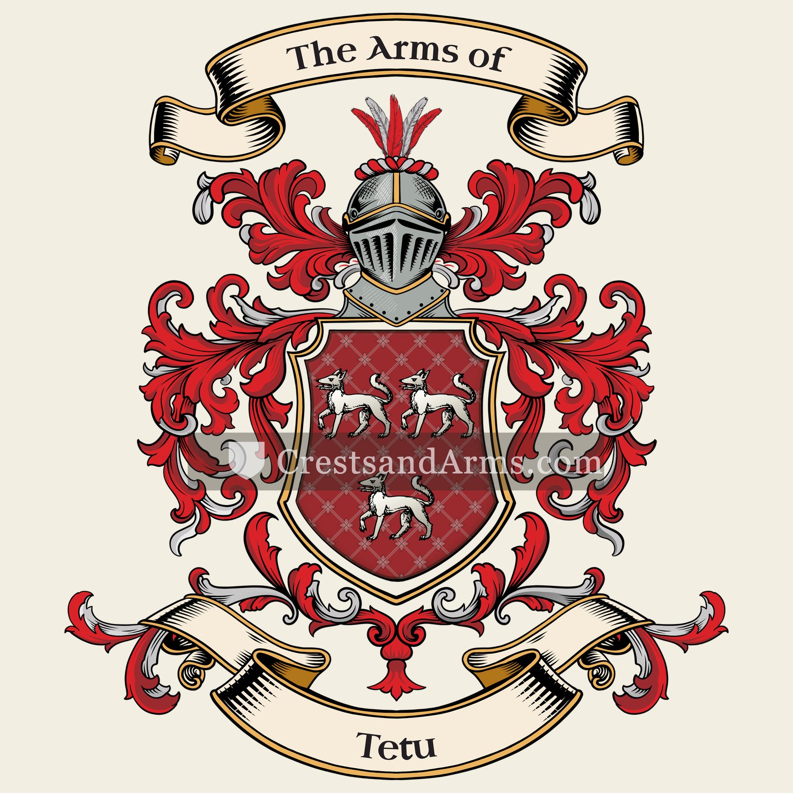 The Tetu coat of arms, drawn from the recorded blazon