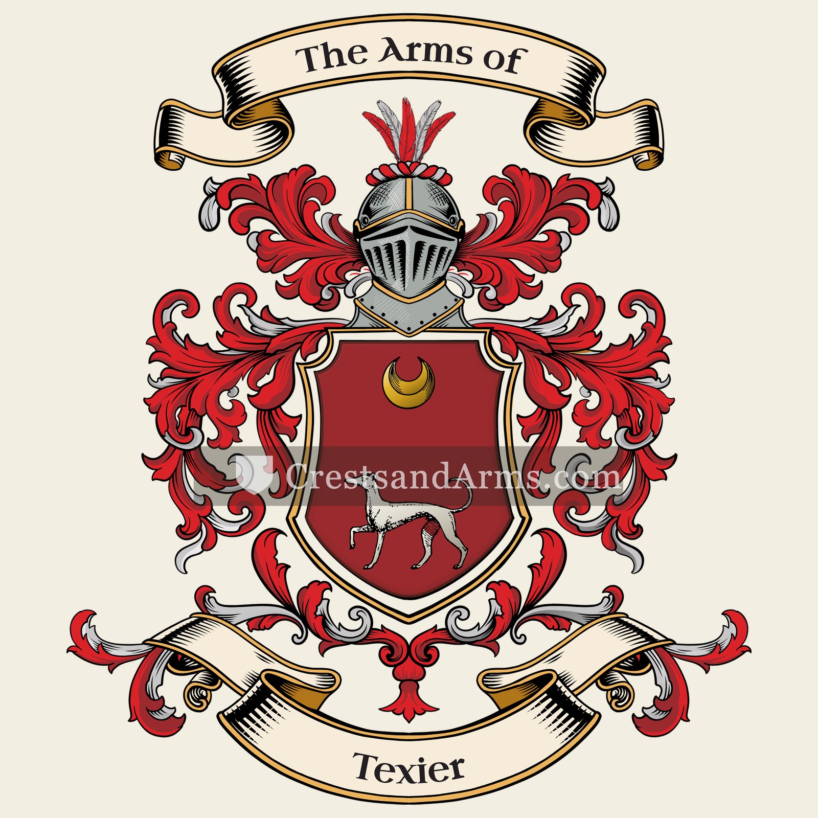 The Texier coat of arms, drawn from the recorded blazon