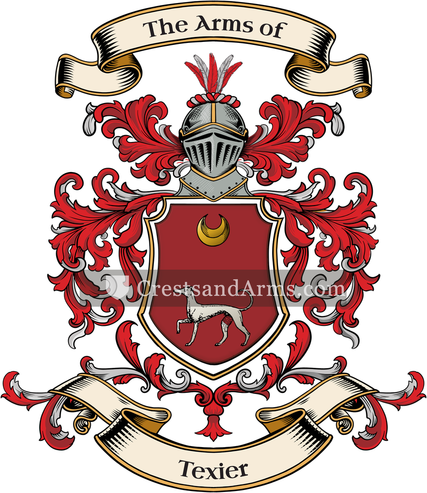 The Texier coat of arms, drawn from the recorded blazon