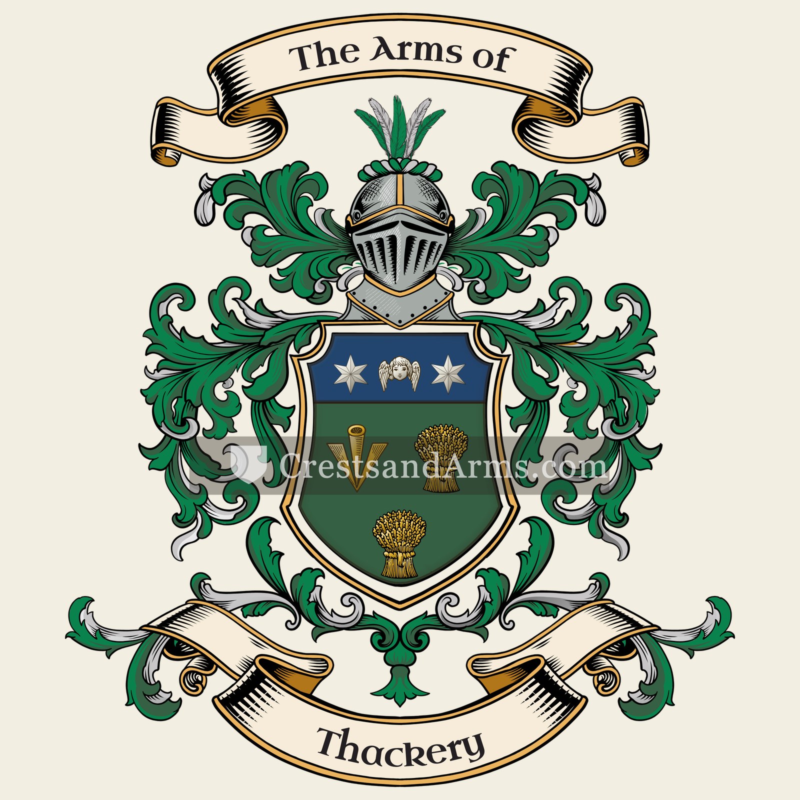The Thackery coat of arms, drawn from the recorded blazon
