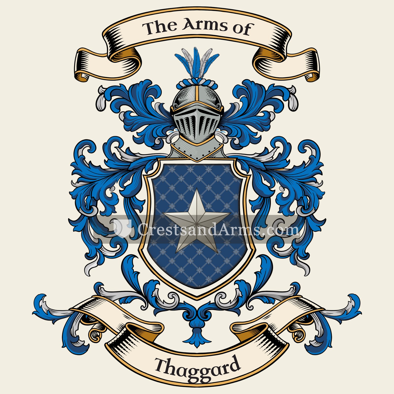 The Thaggard coat of arms, drawn from the recorded blazon