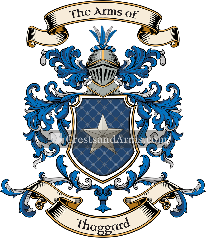 The Thaggard coat of arms, drawn from the recorded blazon