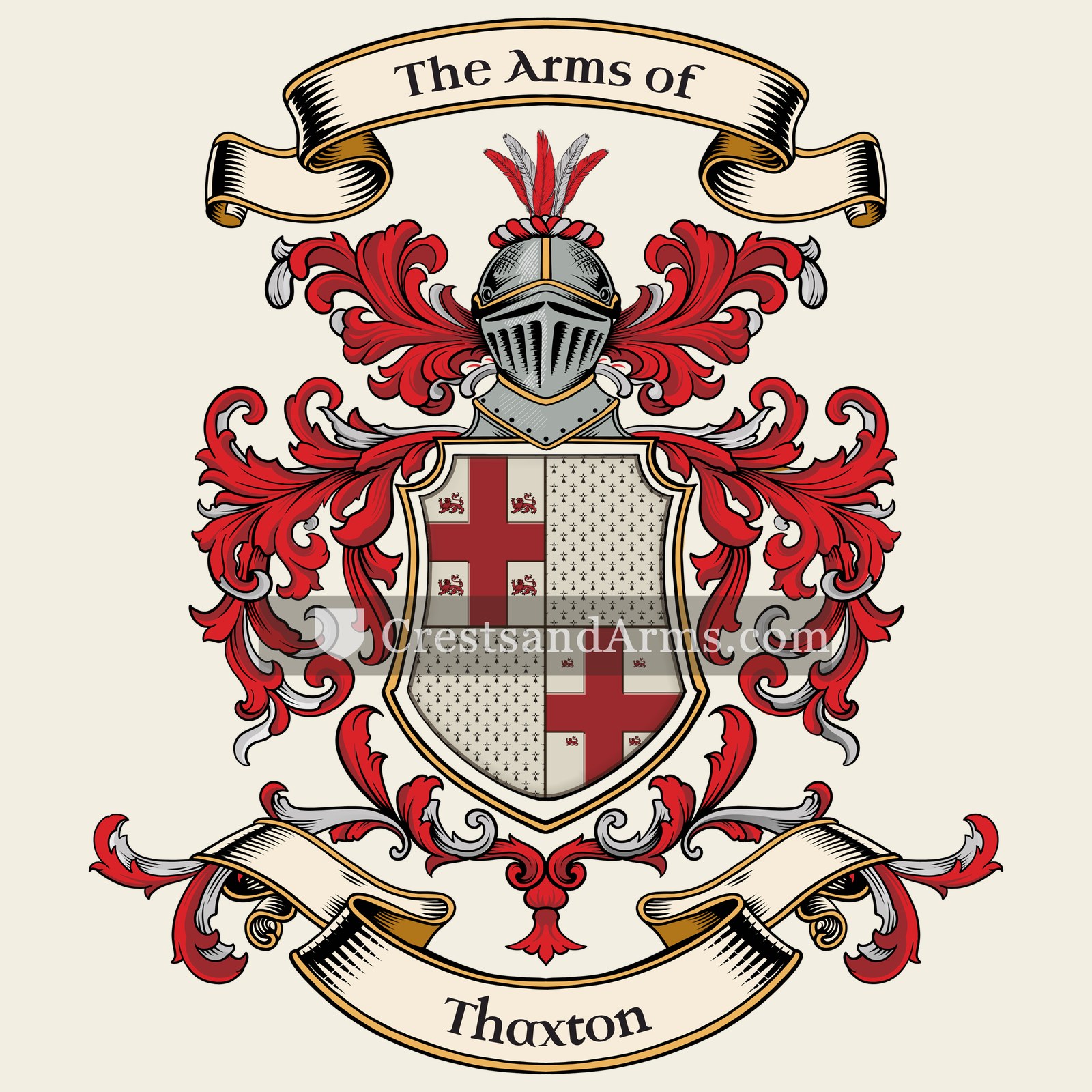 The Thaxton coat of arms, drawn from the recorded blazon