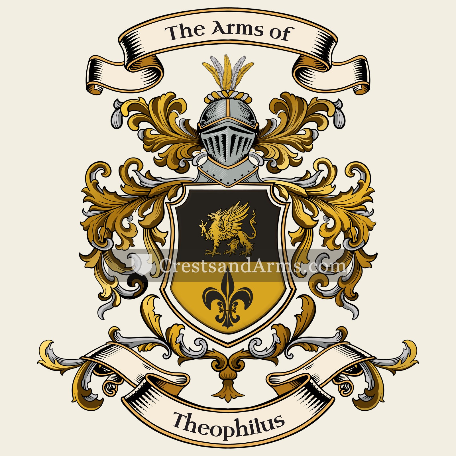 The Theophilus coat of arms, drawn from the recorded blazon