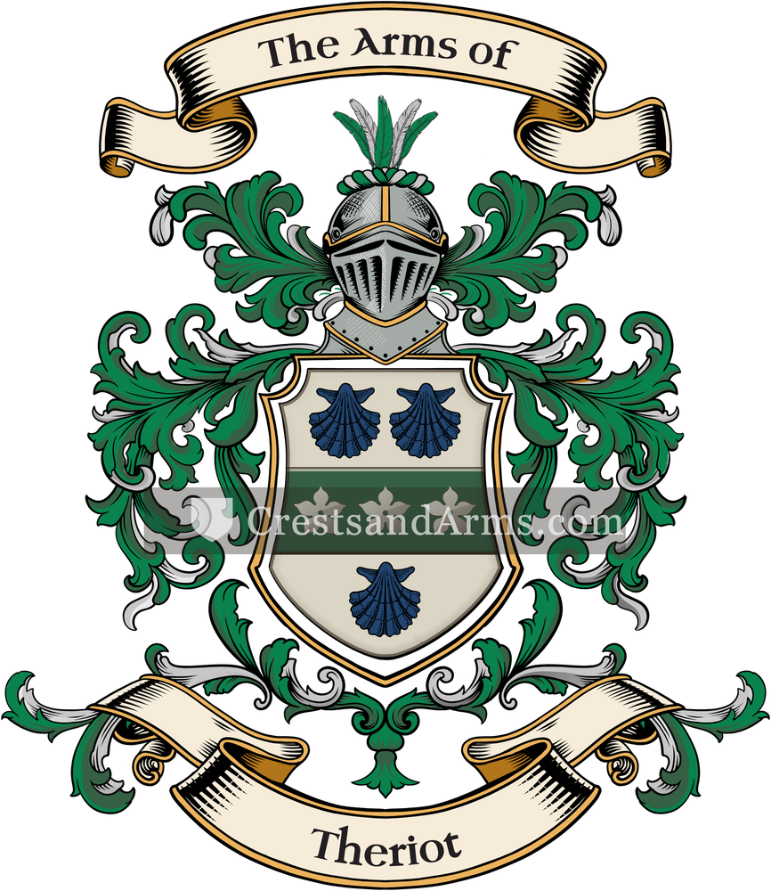 The Theriot coat of arms, drawn from the recorded blazon