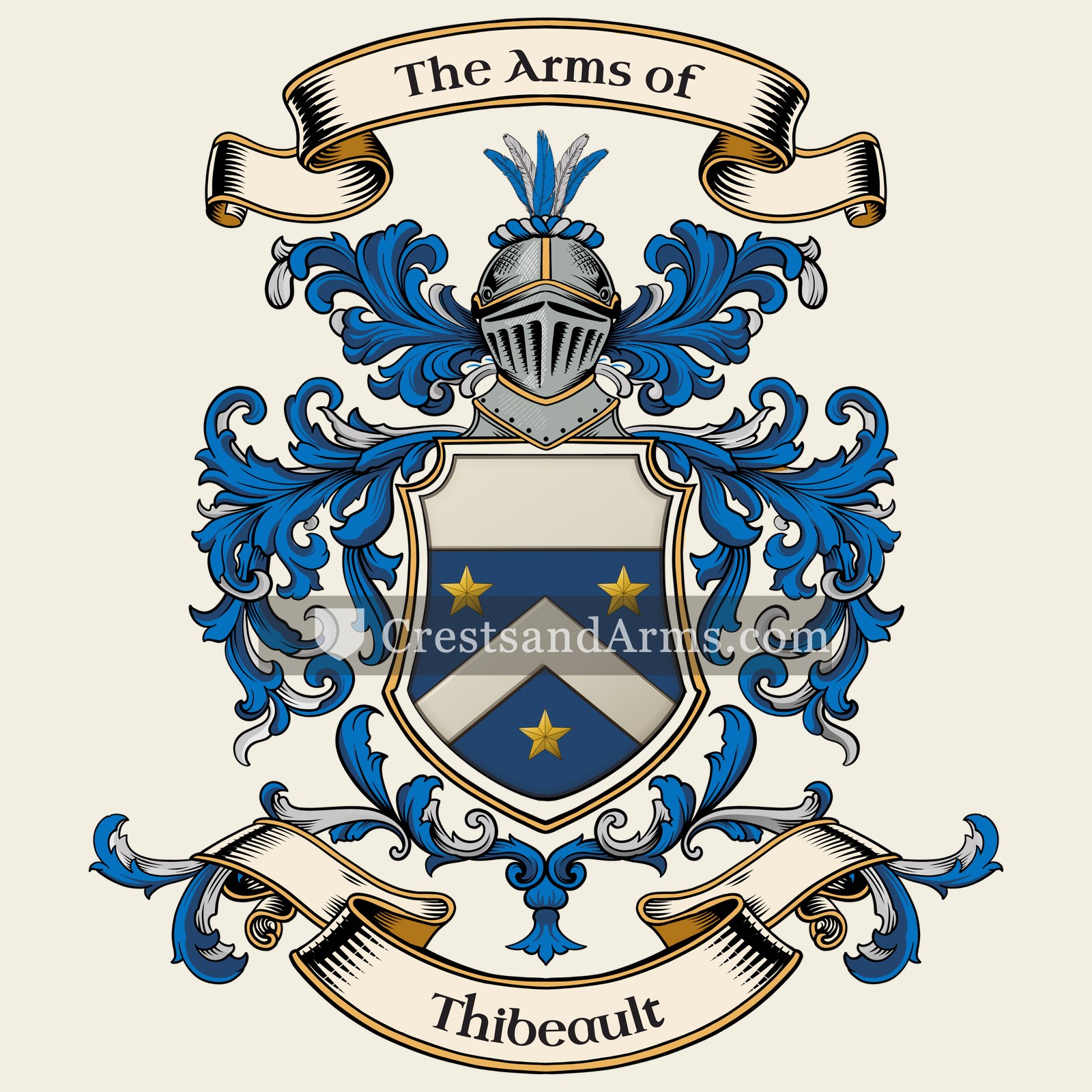 The Thibeault coat of arms, drawn from the recorded blazon