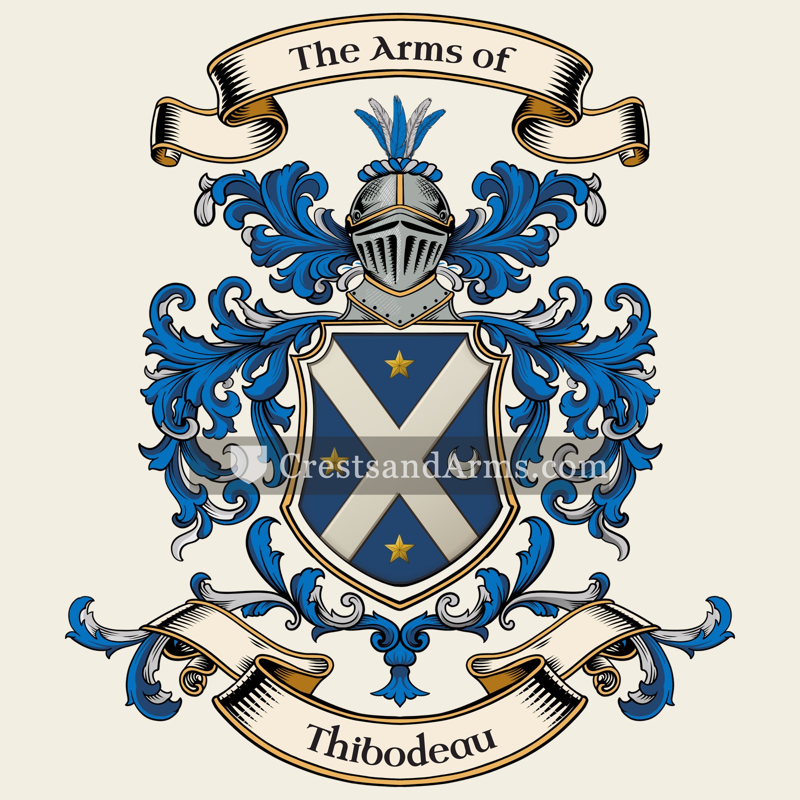The Thibodeau coat of arms, drawn from the recorded blazon
