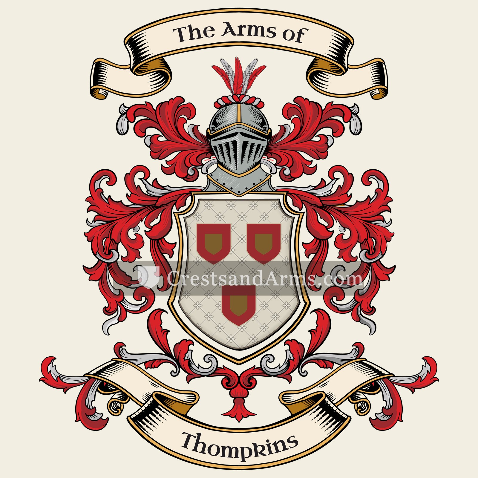 The Thompkins coat of arms, drawn from the recorded blazon