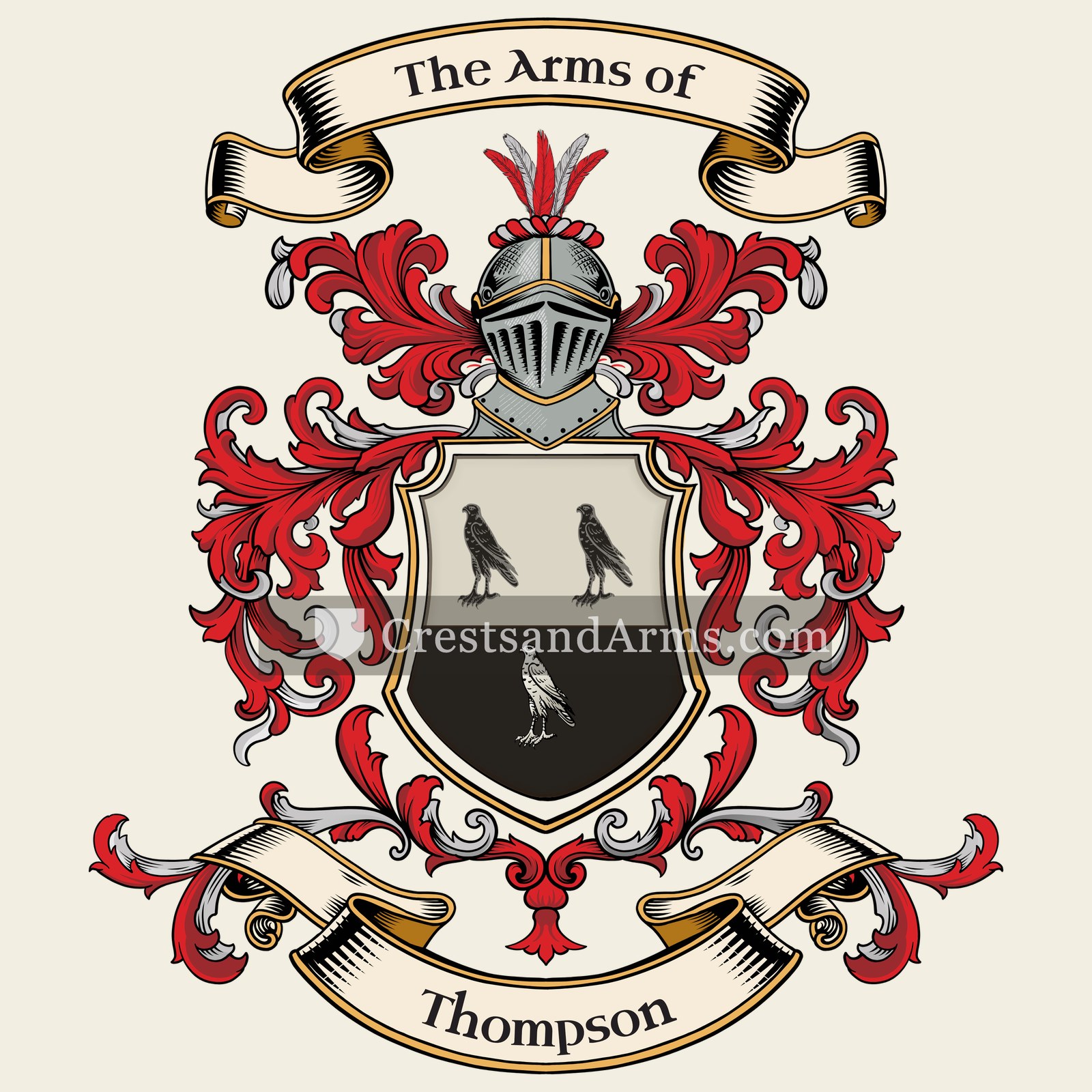 The Thompson coat of arms, drawn from the recorded blazon