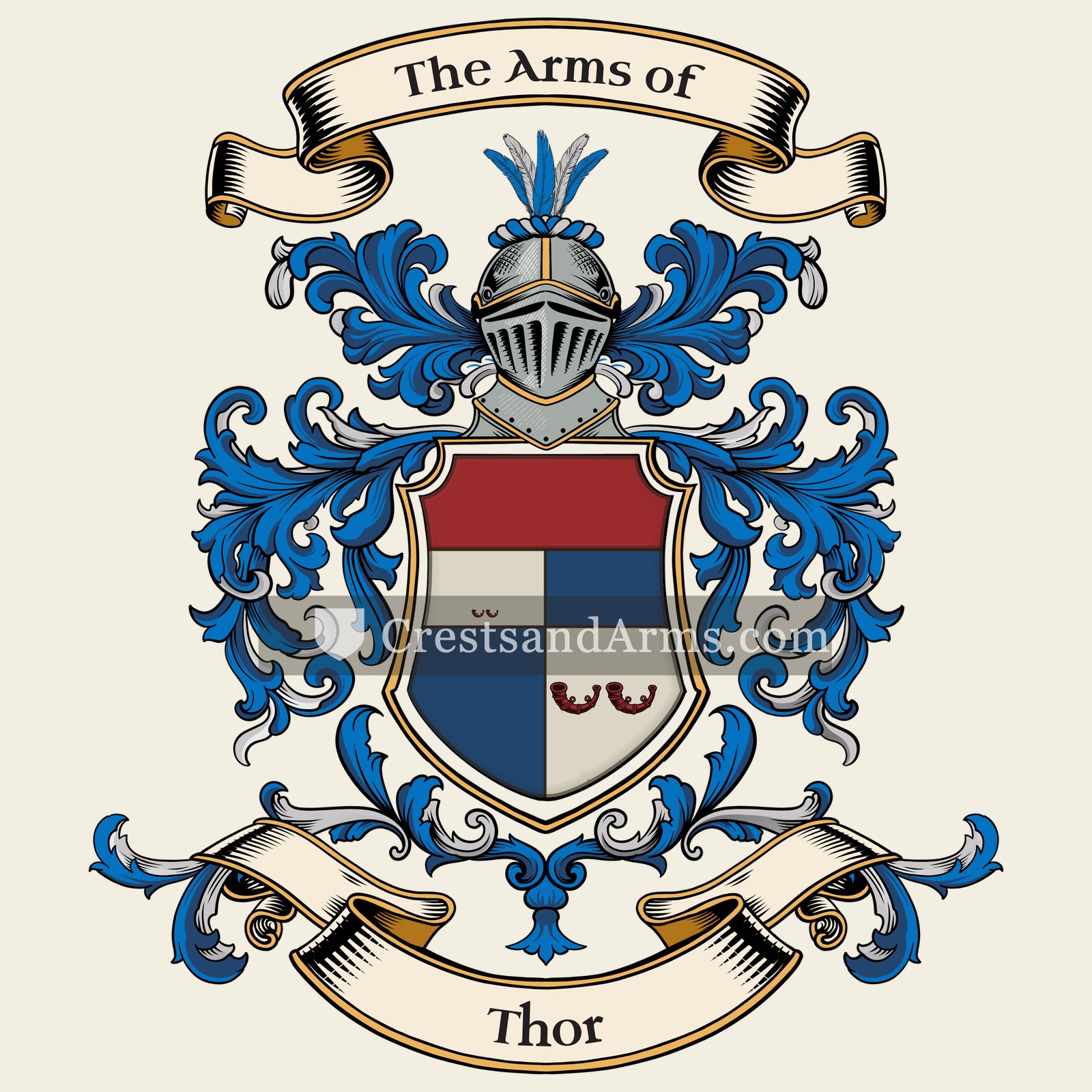The Thor coat of arms, drawn from the recorded blazon