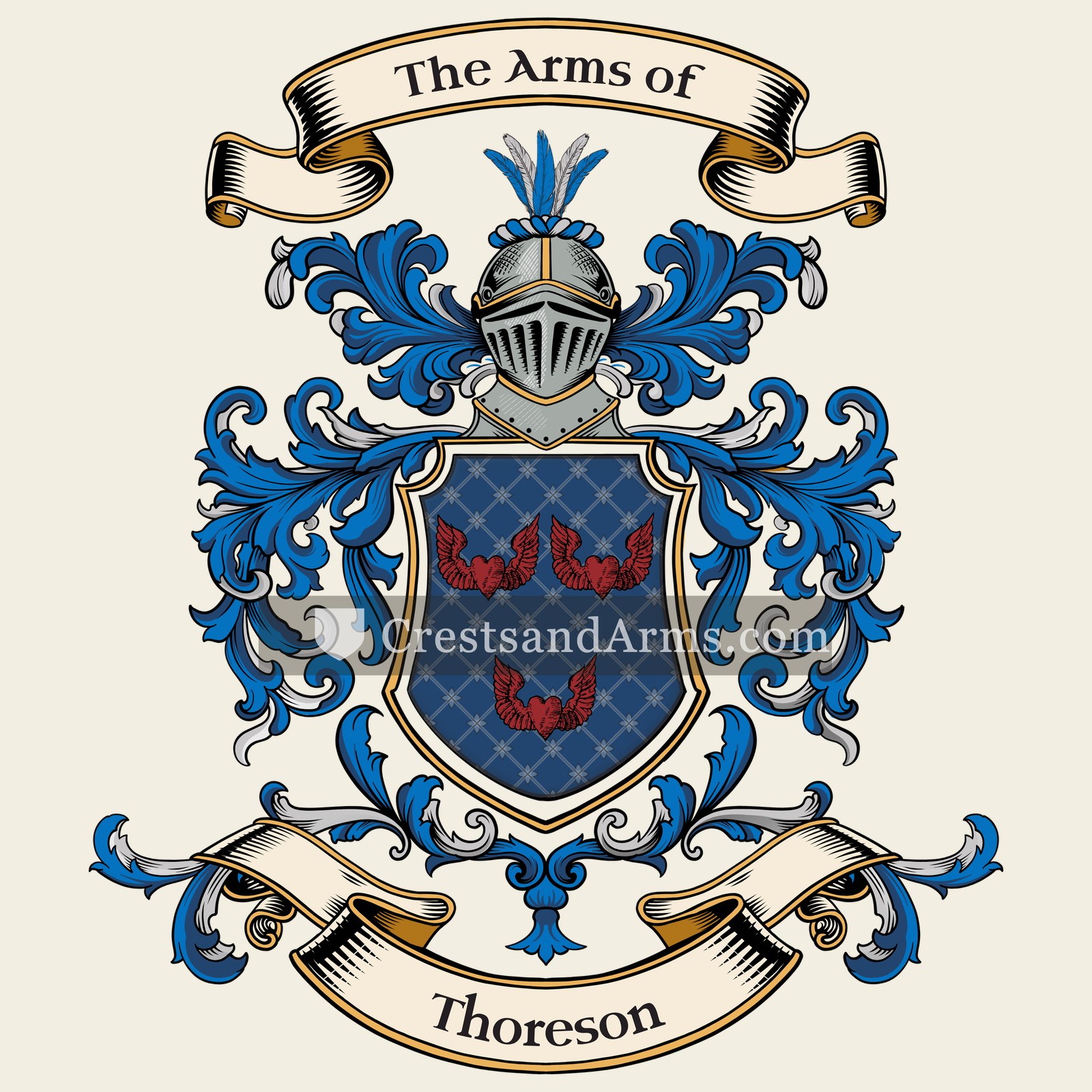 The Thoreson coat of arms, drawn from the recorded blazon