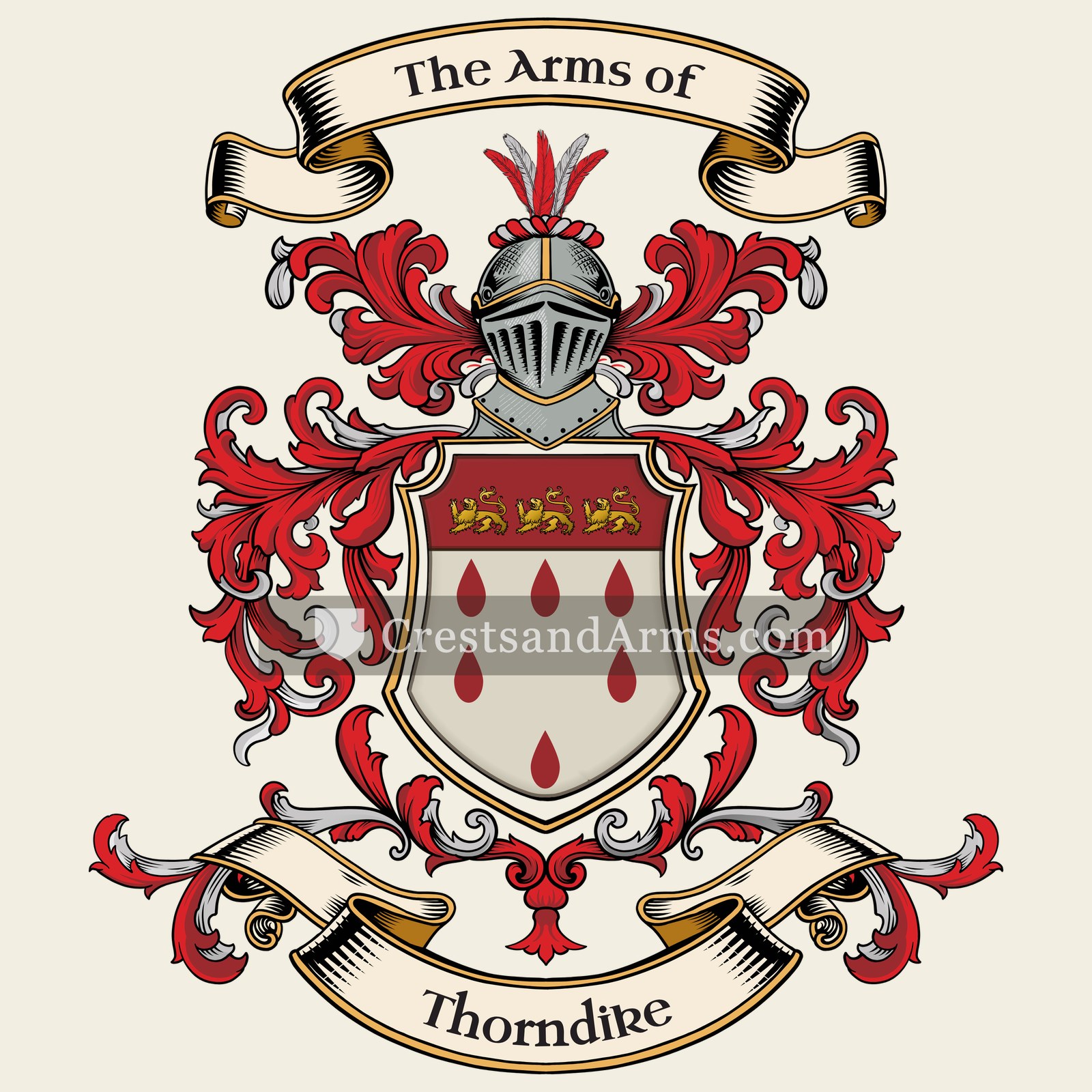 The Thorndike coat of arms, drawn from the recorded blazon