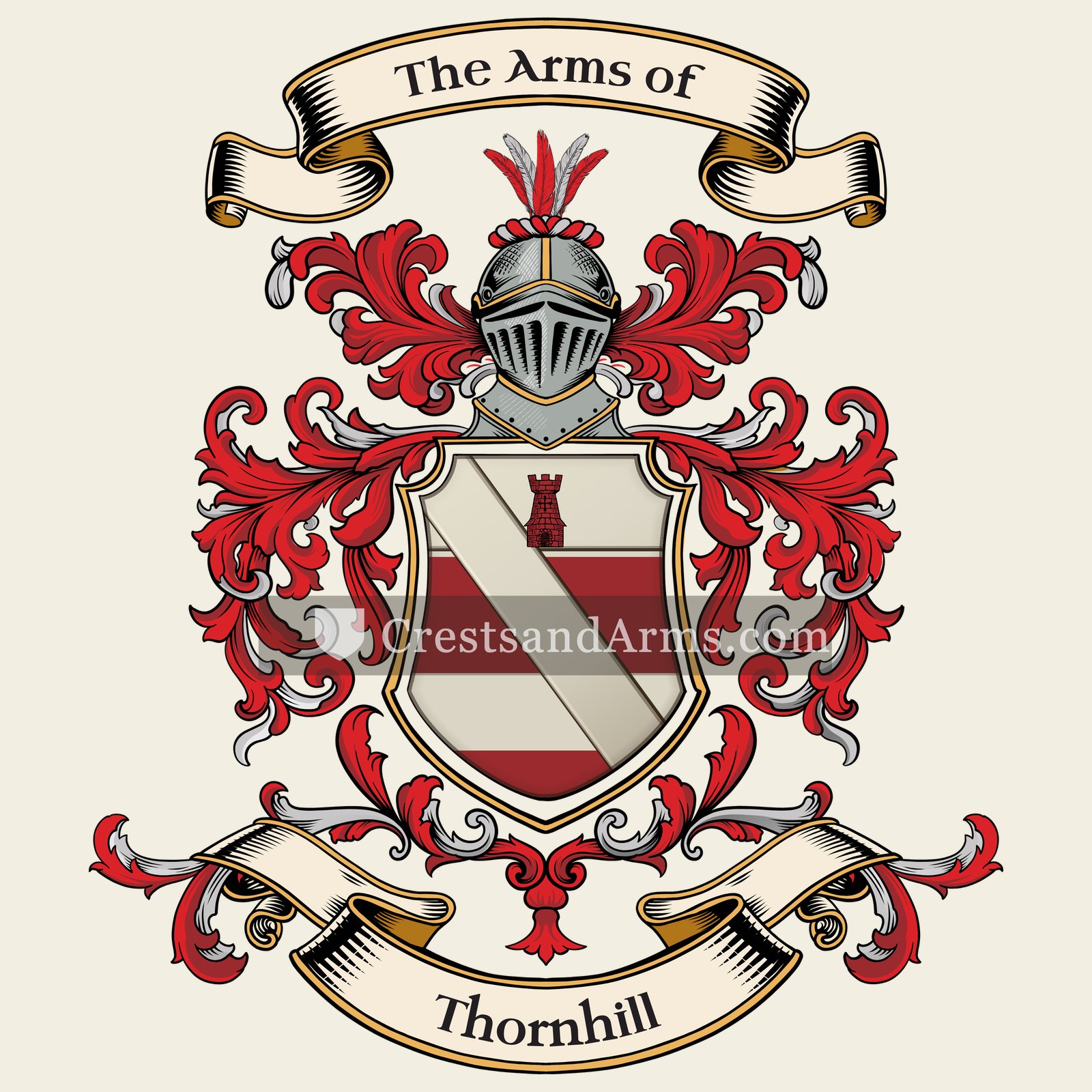 The Thornhill coat of arms, drawn from the recorded blazon