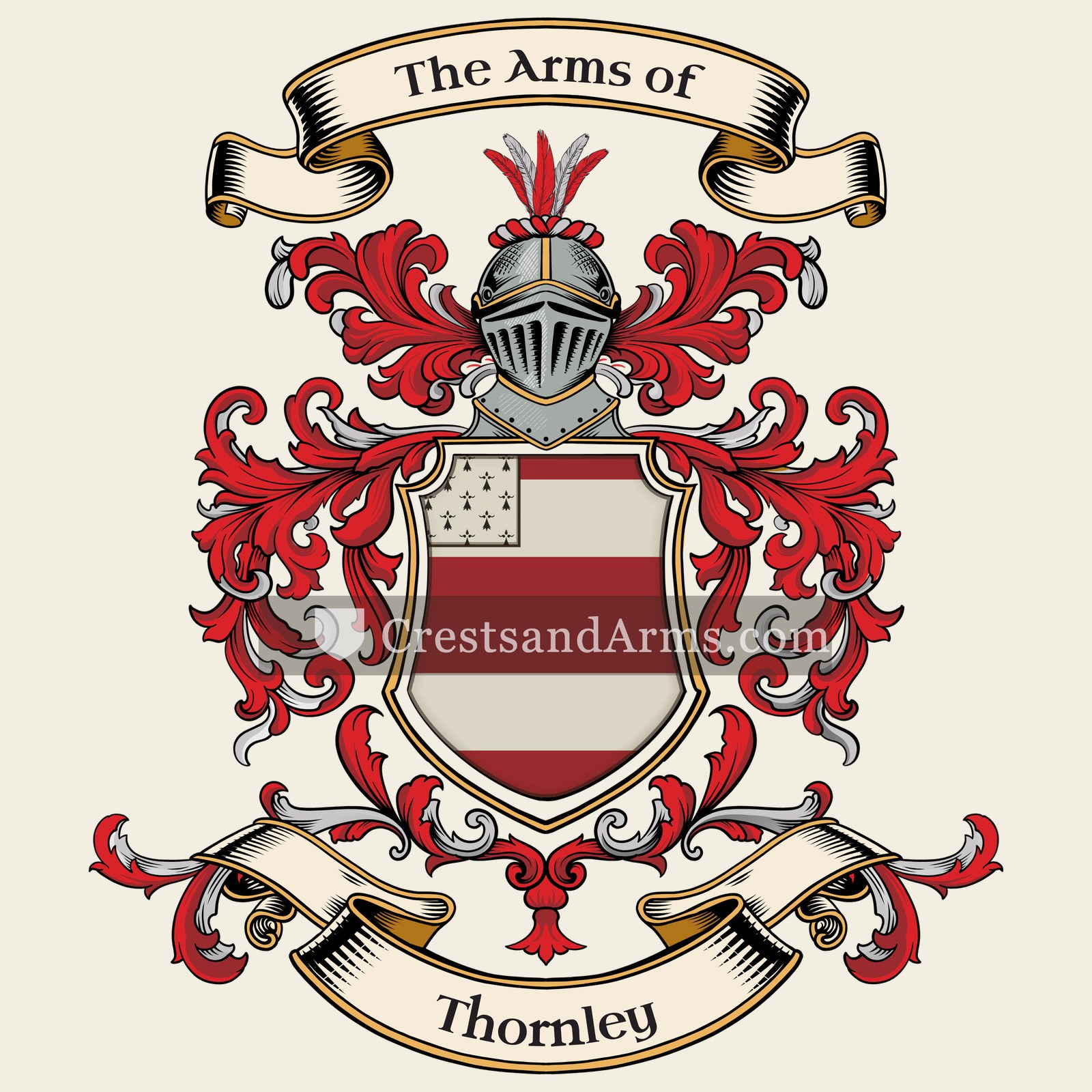 The Thornley coat of arms, drawn from the recorded blazon