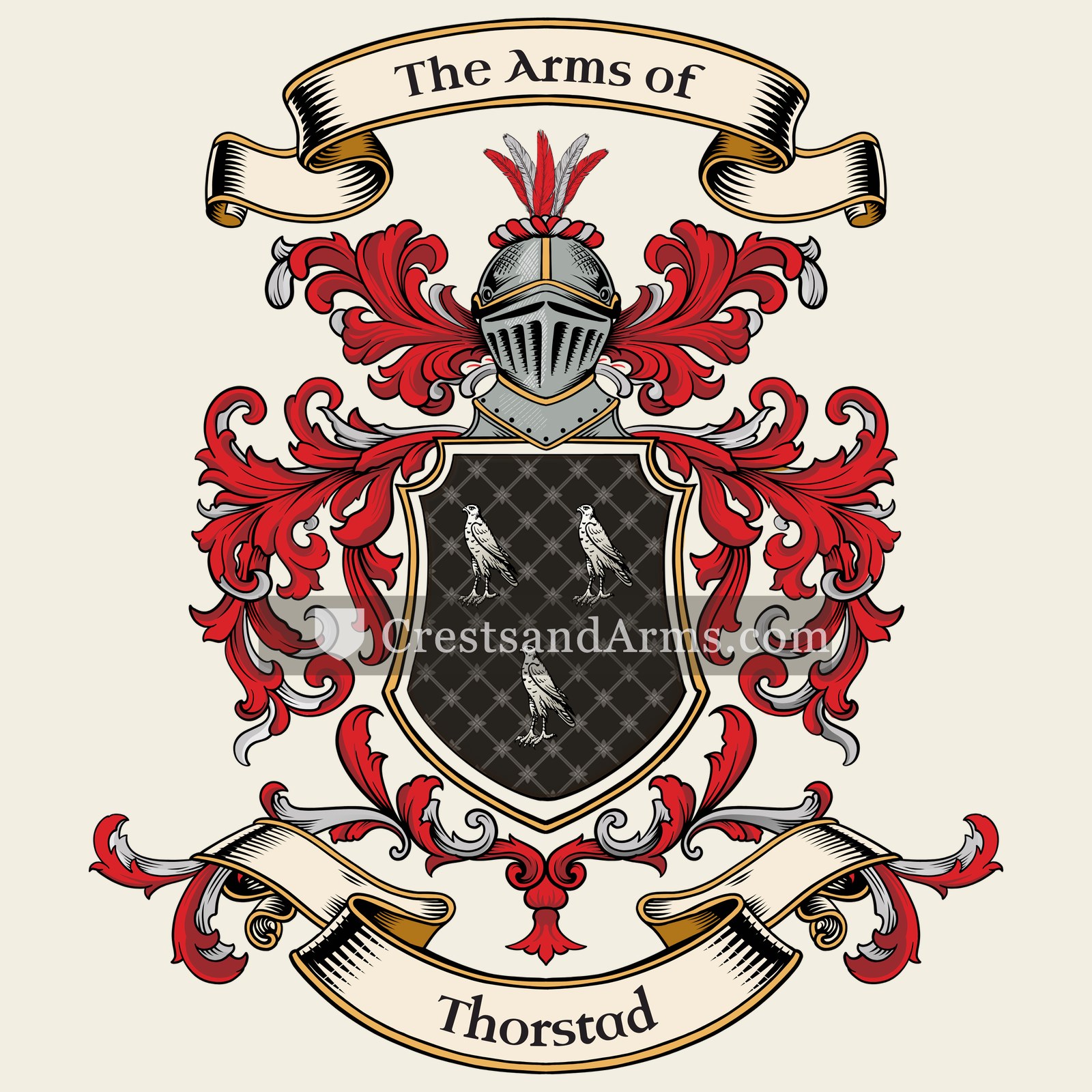 The Thorstad coat of arms, drawn from the recorded blazon