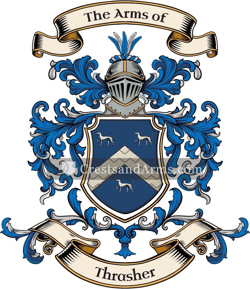The Thrasher coat of arms, drawn from the recorded blazon