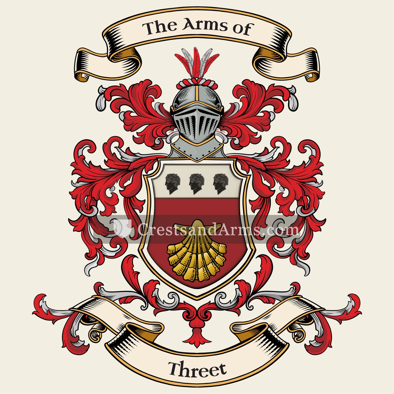 The Threet coat of arms, drawn from the recorded blazon