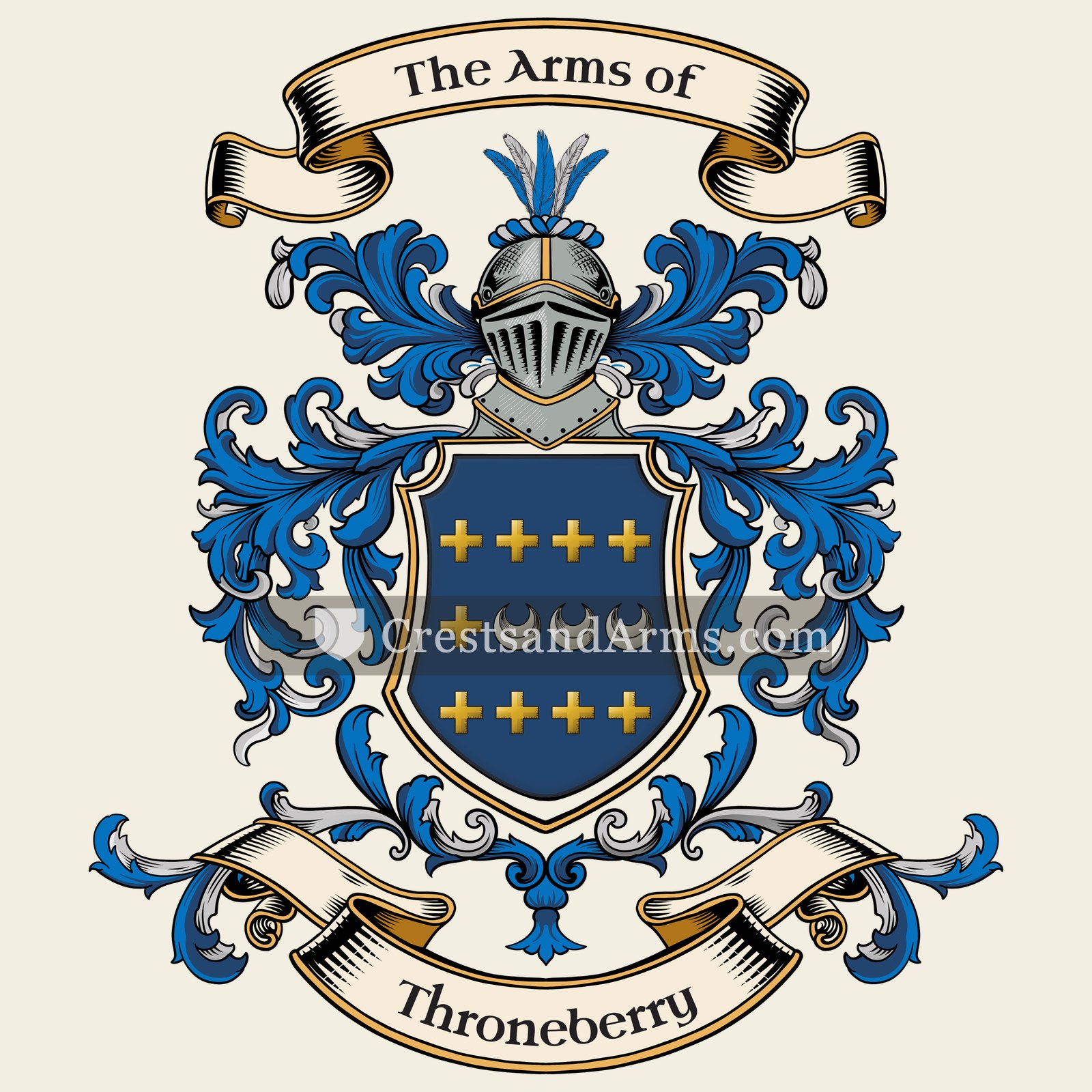 The Throneberry coat of arms, drawn from the recorded blazon
