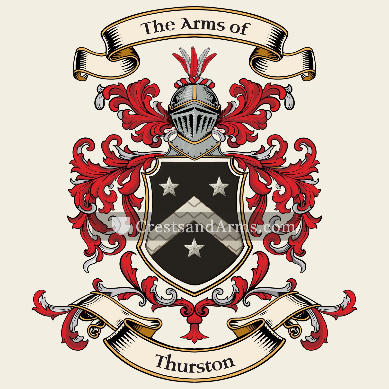 The Thurston coat of arms, drawn from the recorded blazon
