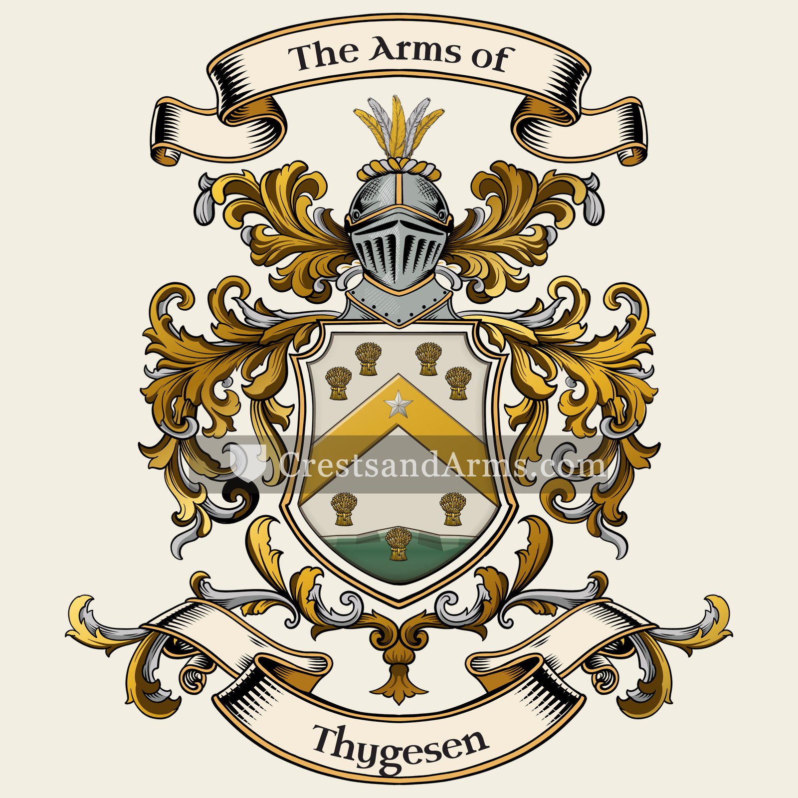 The Thygesen coat of arms, drawn from the recorded blazon