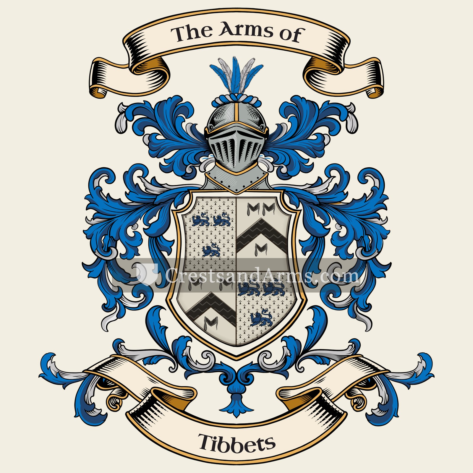 The Tibbets coat of arms, drawn from the recorded blazon