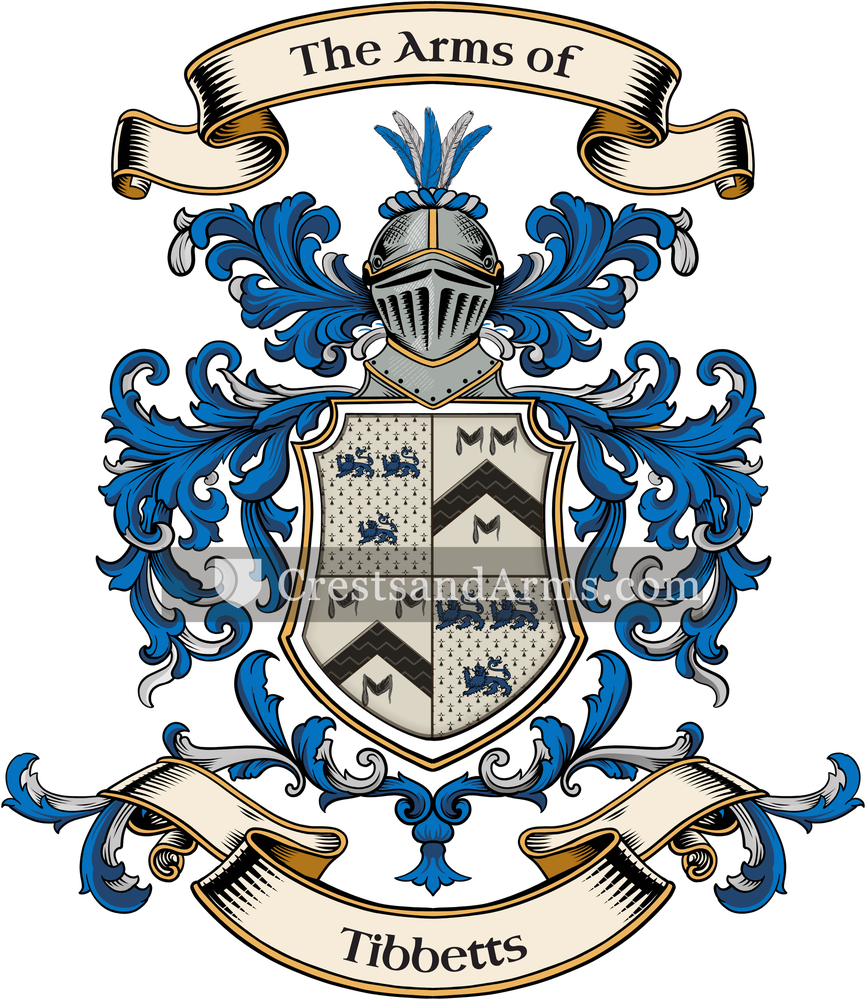 The Tibbetts coat of arms, drawn from the recorded blazon
