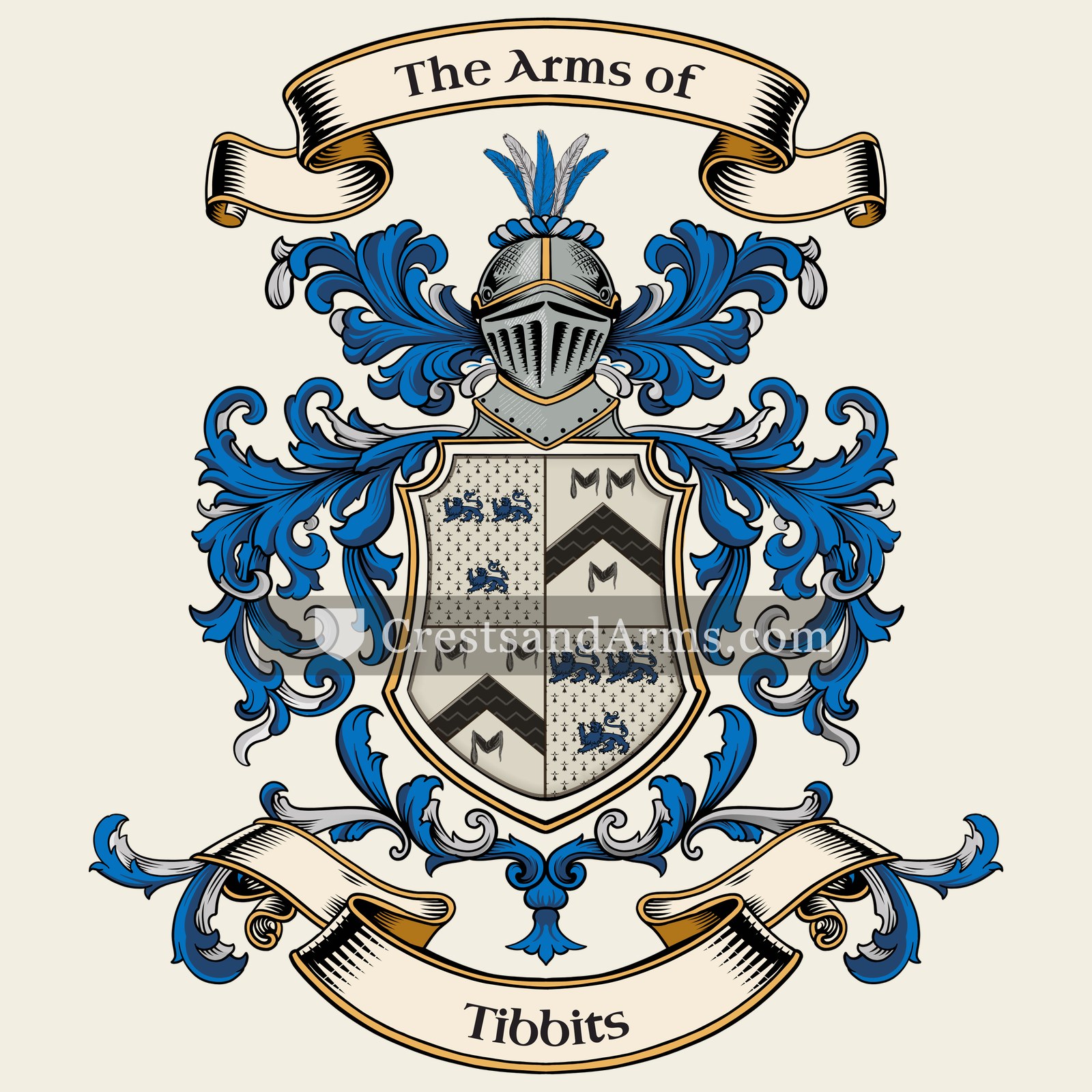 The Tibbits coat of arms, drawn from the recorded blazon