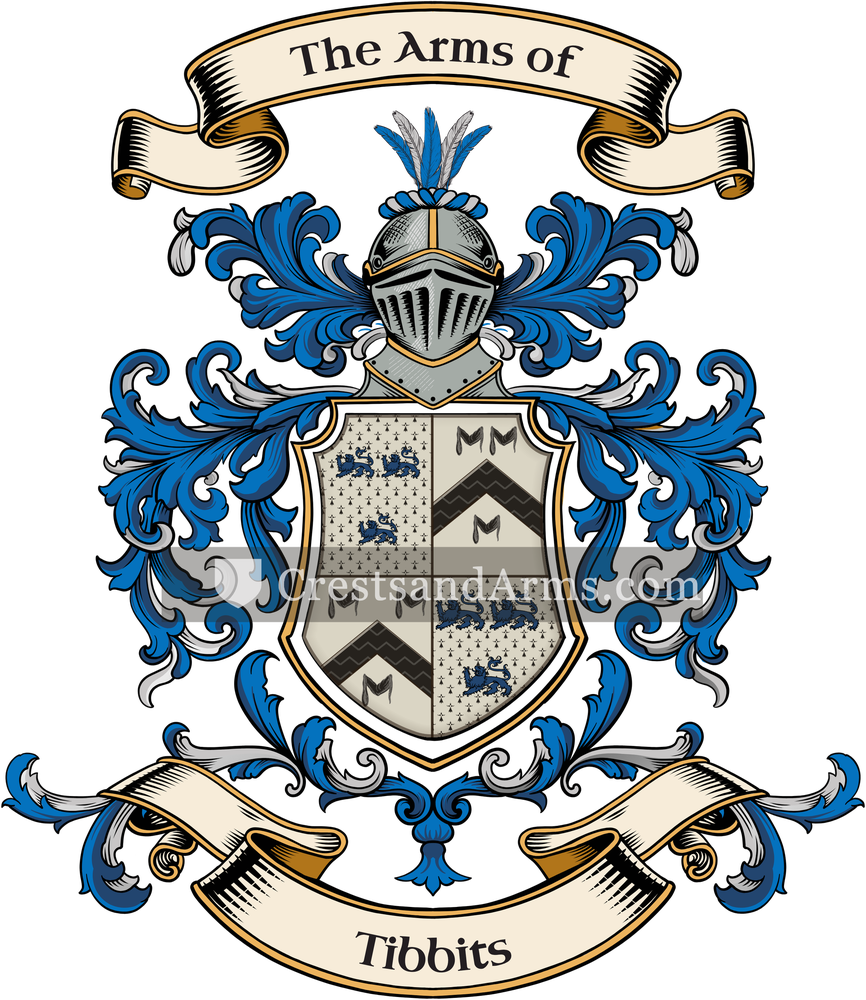 The Tibbits coat of arms, drawn from the recorded blazon