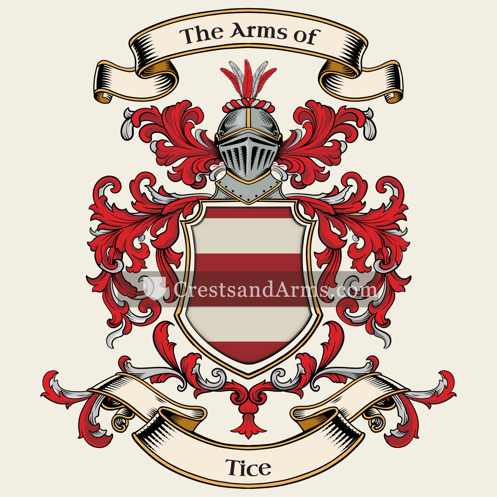 The Tice coat of arms, drawn from the recorded blazon