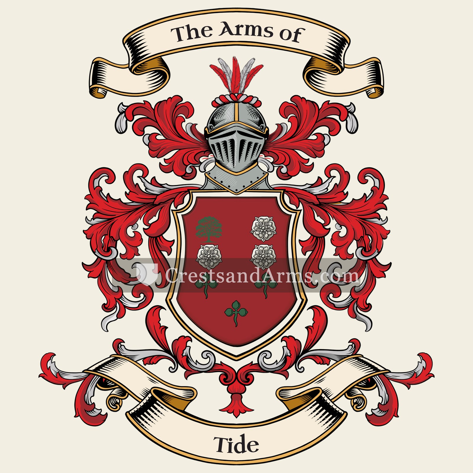 The Tide coat of arms, drawn from the recorded blazon