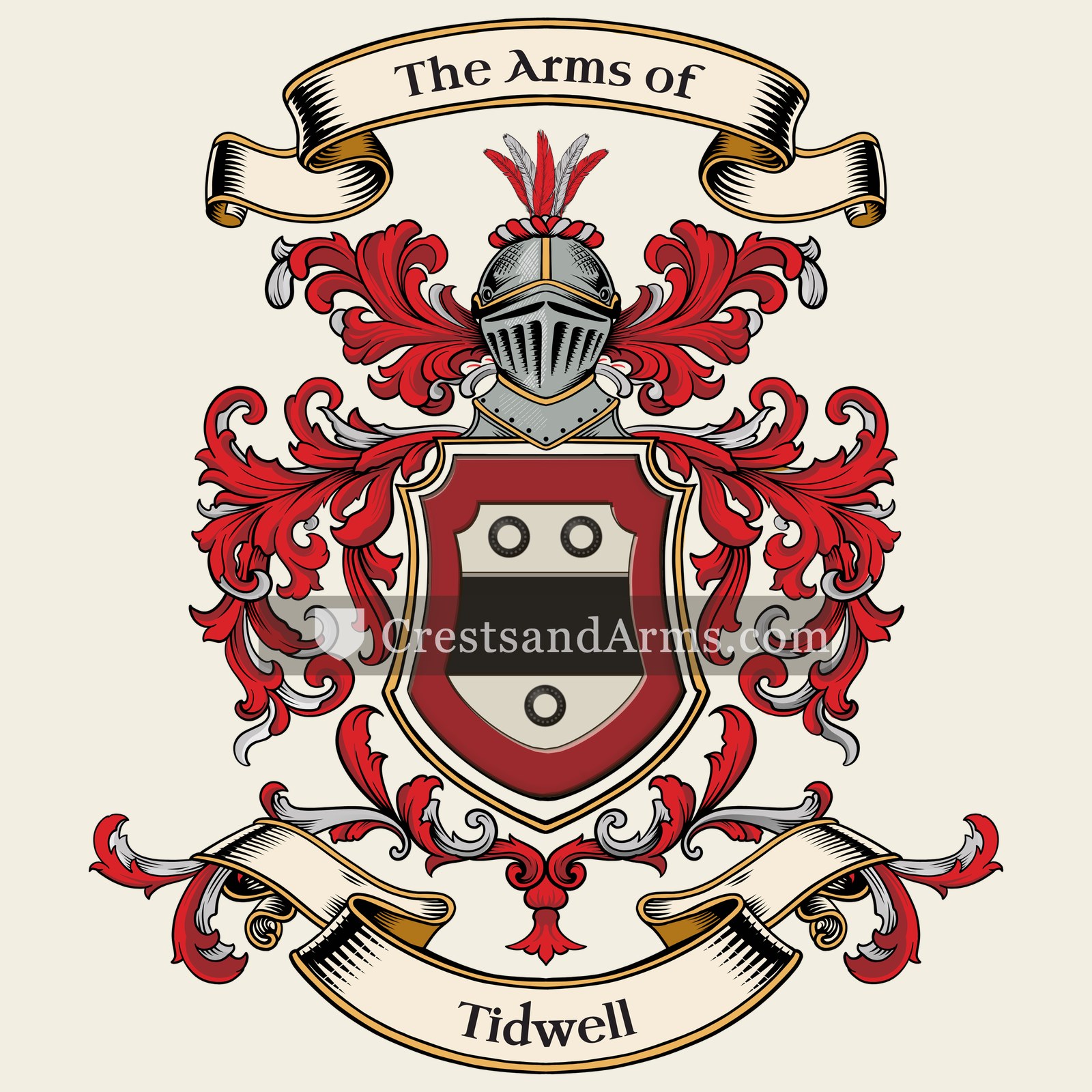 The Tidwell coat of arms, drawn from the recorded blazon