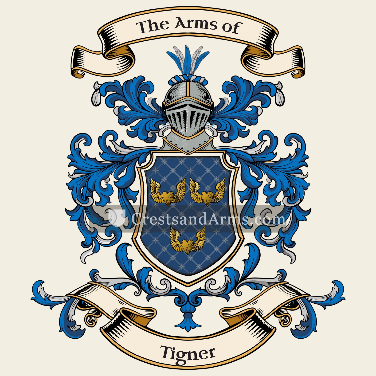 The Tigner coat of arms, drawn from the recorded blazon