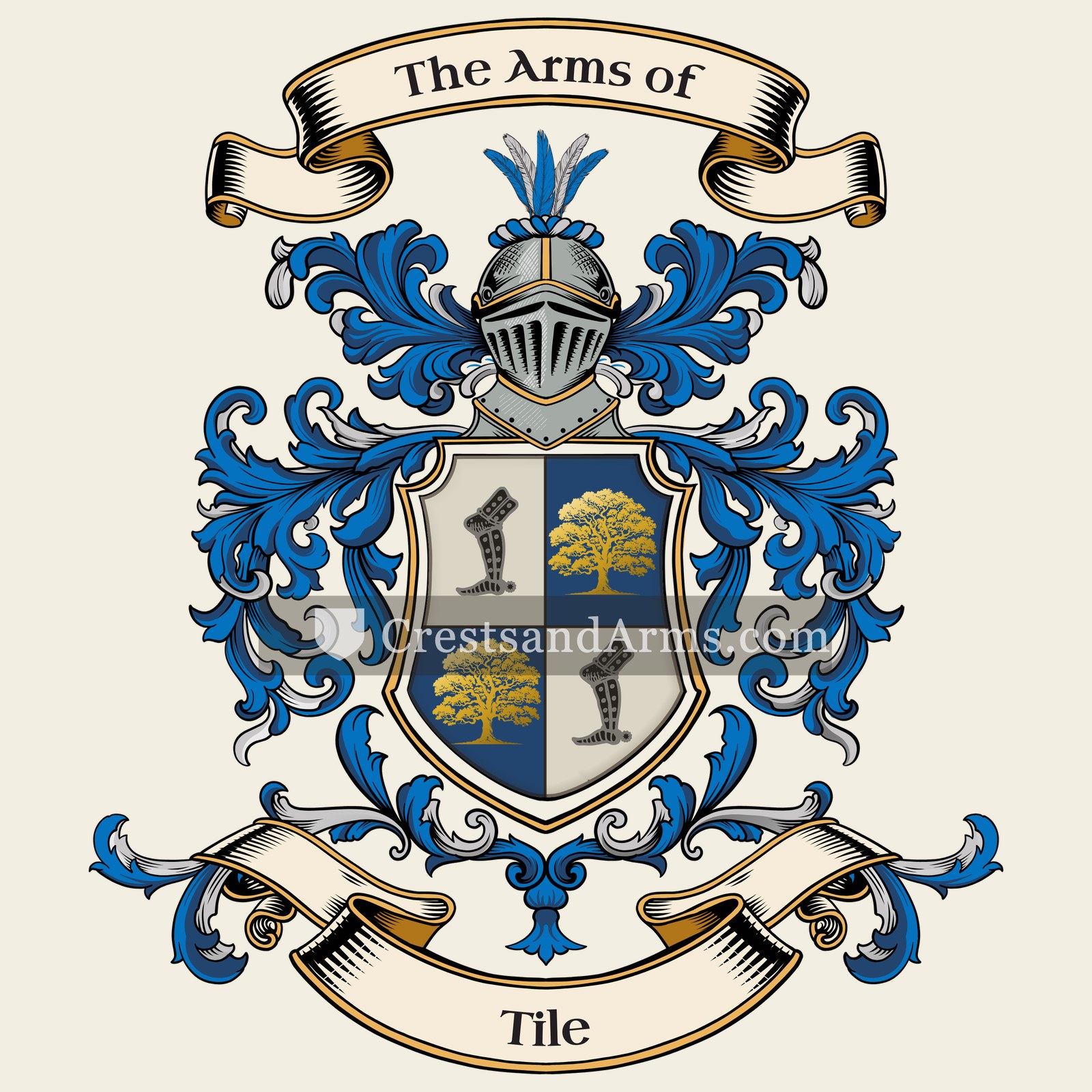 The Tile coat of arms, drawn from the recorded blazon