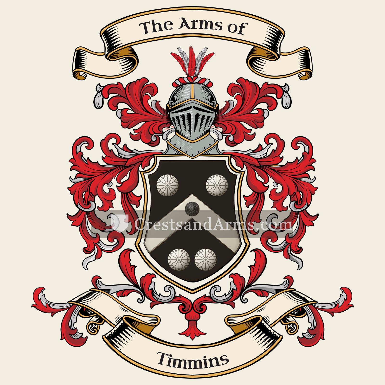 The Timmins coat of arms, drawn from the recorded blazon