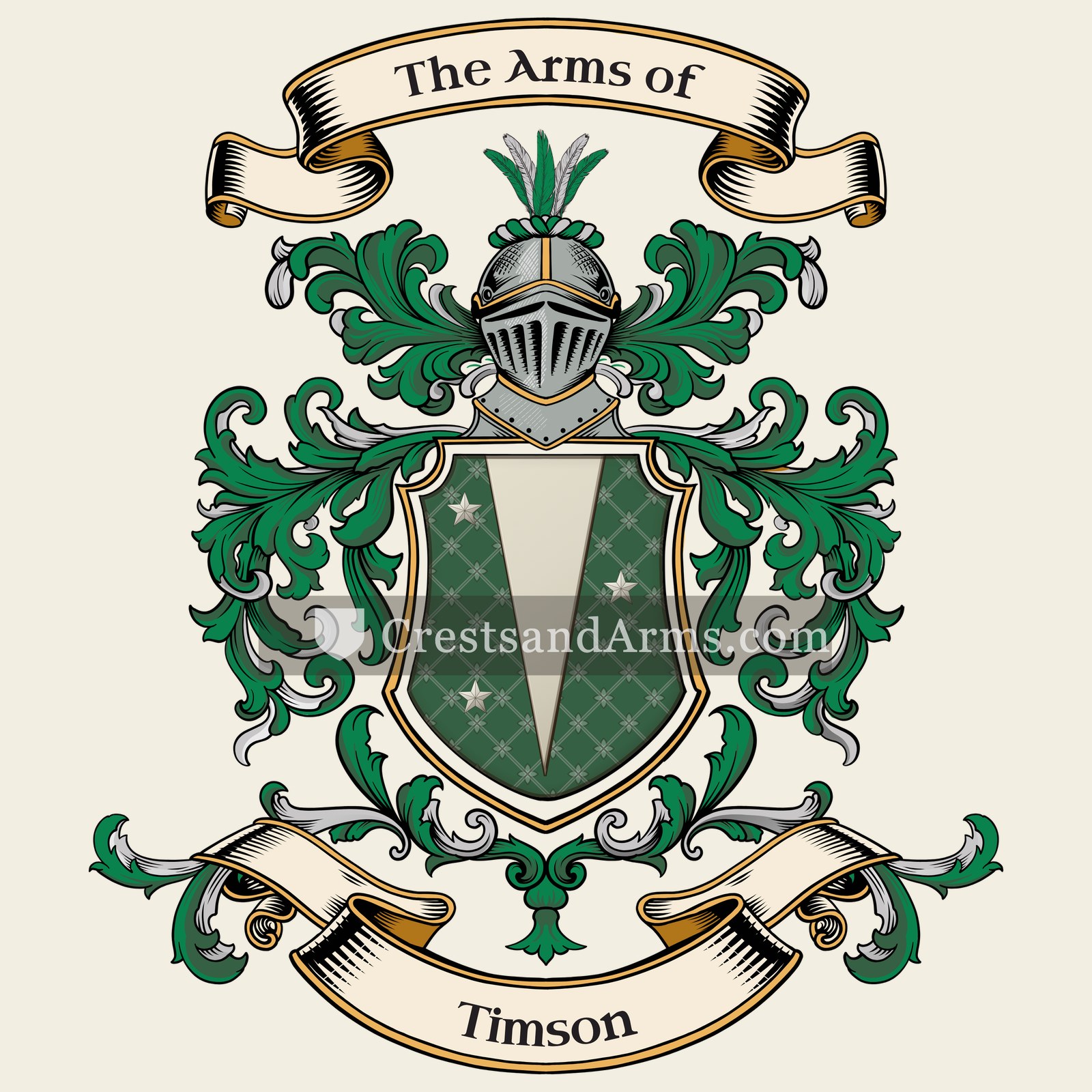 The Timson coat of arms, drawn from the recorded blazon