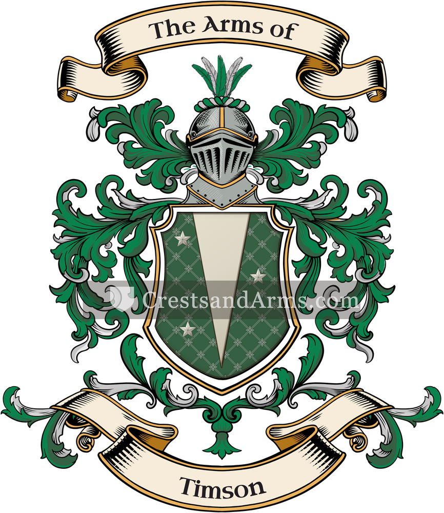 The Timson coat of arms, drawn from the recorded blazon