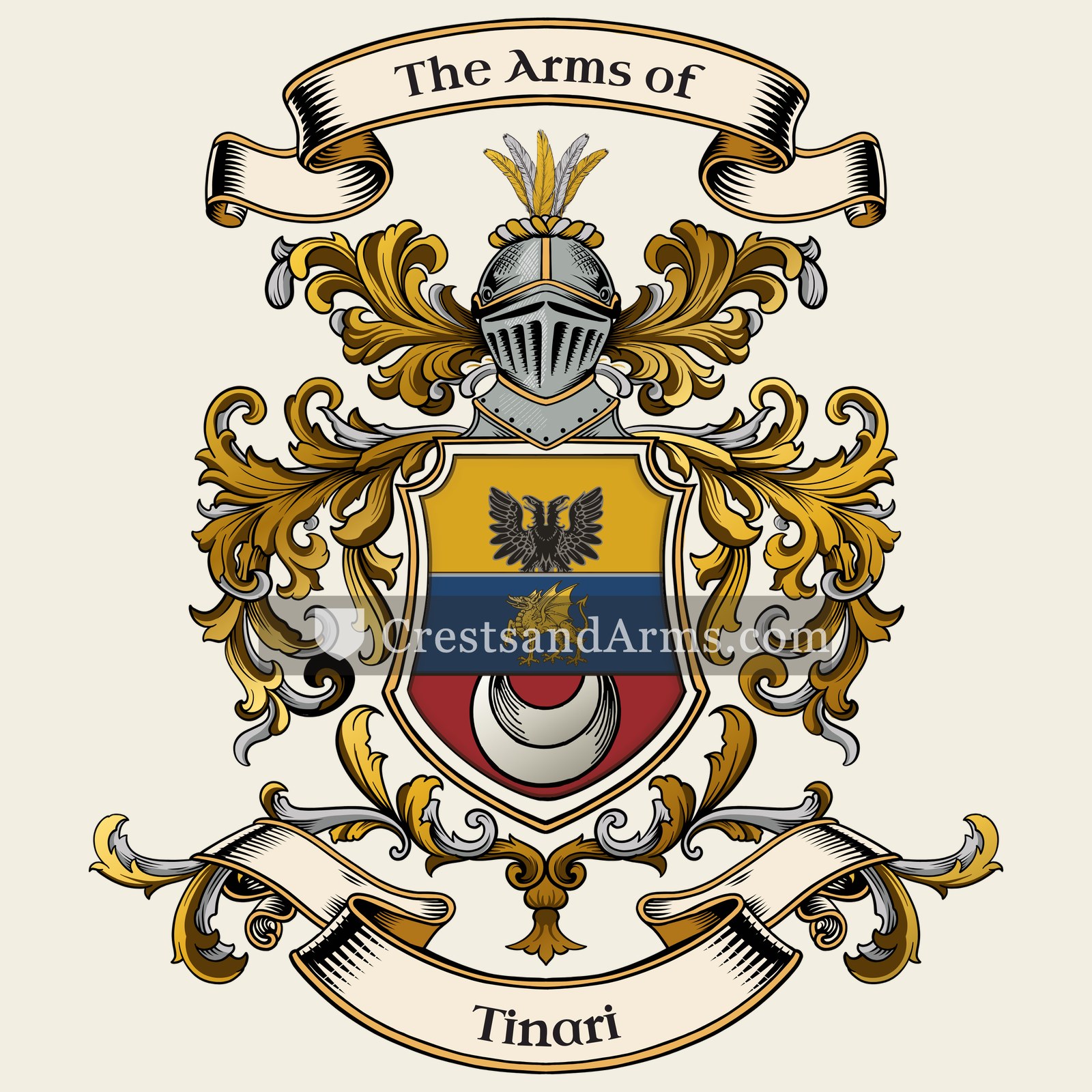 The Tinari coat of arms, drawn from the recorded blazon