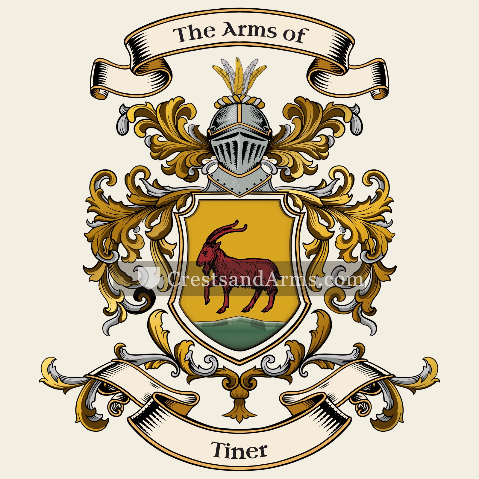 The Tiner coat of arms, drawn from the recorded blazon